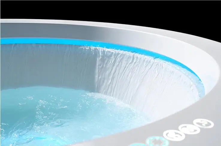 1550mm Round Surfing Fiberglass Seamless Joint whirlpool Intelligent Bathtub Acrylic Hydromassage Waterfall Tub W001