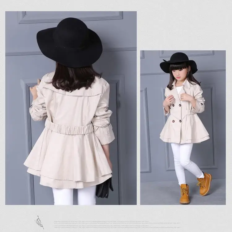 New Arrival Fashion Children's Stormwear Spring Double Button Trench Coats Solid Outdoor Jackets Teenage Clothes for 4-13Y
