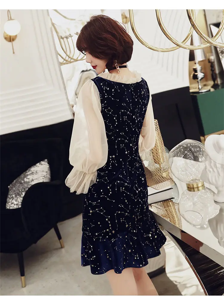 Это YiiYa выпускное платье, с вырезом лодочкой длиной выше колена русалки Vestidos de gala с рюшами с рукавом три четверти, платья с блестками, Для