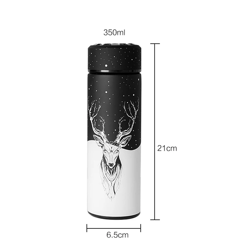350 мл 450 мл Вакуумный Термос бутылка, для горячей и холодной, нержавеющая сталь вакуумная колба изолированный контейнер, Открытый путешествия чашка, BPA бесплатно - Цвет: 350ML Deer Black
