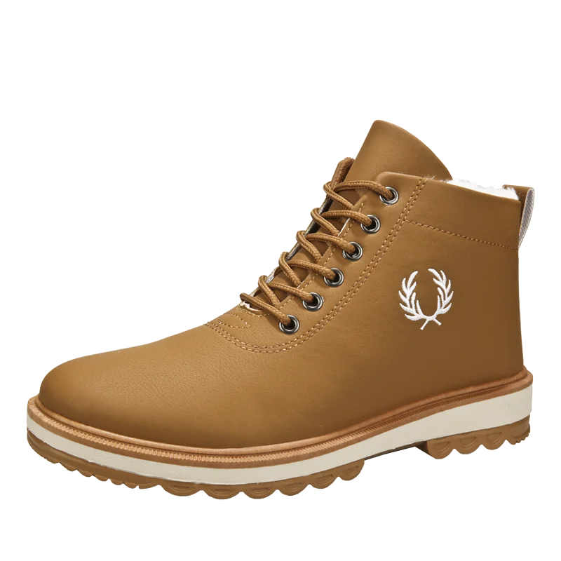 Black Warm Winter Men Boots Pu Leather Ankle Boots Short Plush Soft Male Casual Shoes Lace Up