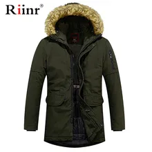 Riinr Новая модная зимняя мужская куртка с меховым воротником и капюшоном, длинное пальто, теплая парка, Мужская толстая верхняя одежда, повседневный ветрозащитный Тренч