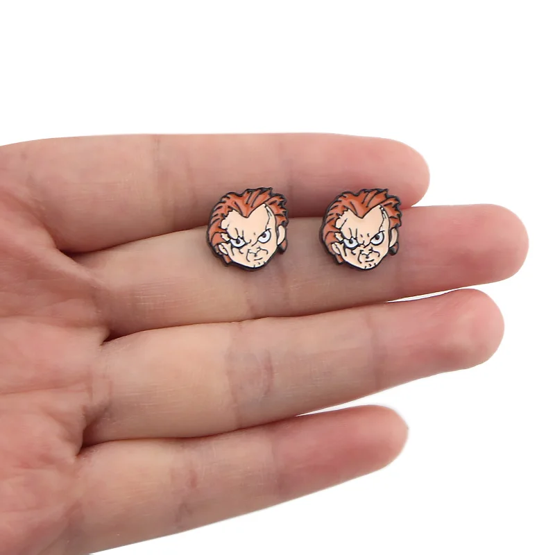 P4195 Dongmanli Child's Play Ghost Studs Earrings For Womens Stainless Steel Pierce Stephen King's It Earrings Jewelry Girls