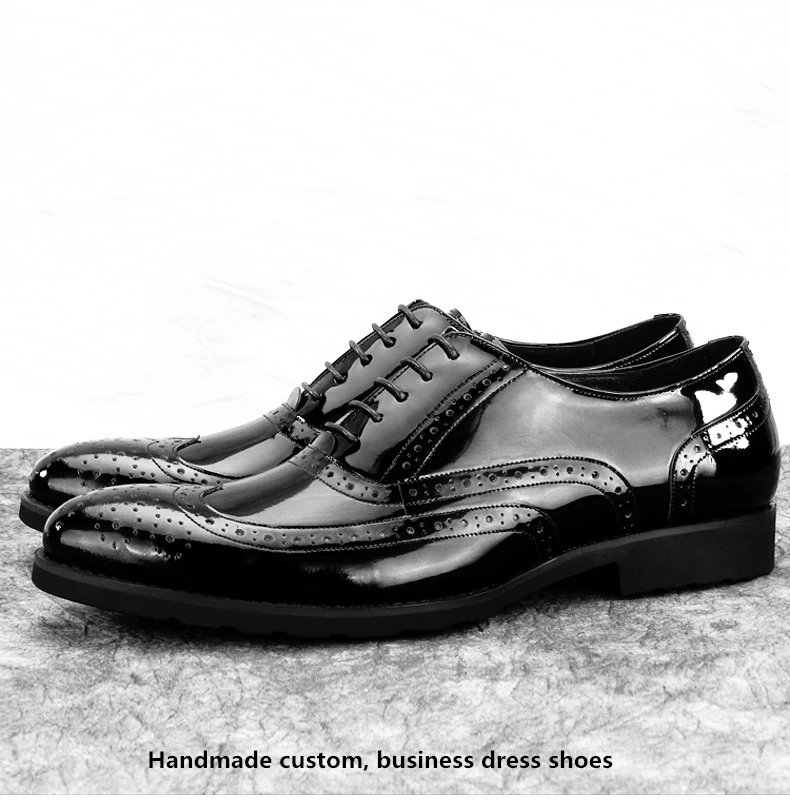 Mens Formal Shoes Genuine Leather Oxford Shoes For Men Italian Handmade Dress Shoes Wedding Shoes Laces Leather Brogues