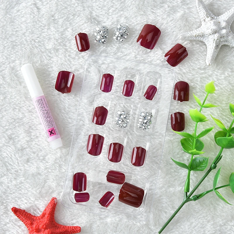 24 Pcs/1 Set DIY Fashion Sexy Red  Nail Art False Nails Fake Nails Decorations with 2g Nail glue