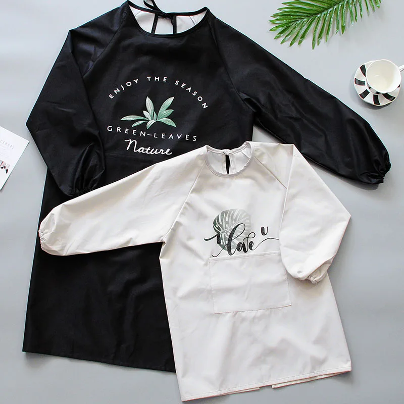 

Фартук с длинным рукавом, кухонная Водонепроницаемая защитная одежда, нагрудник, для дома, модный, милый, для взрослых