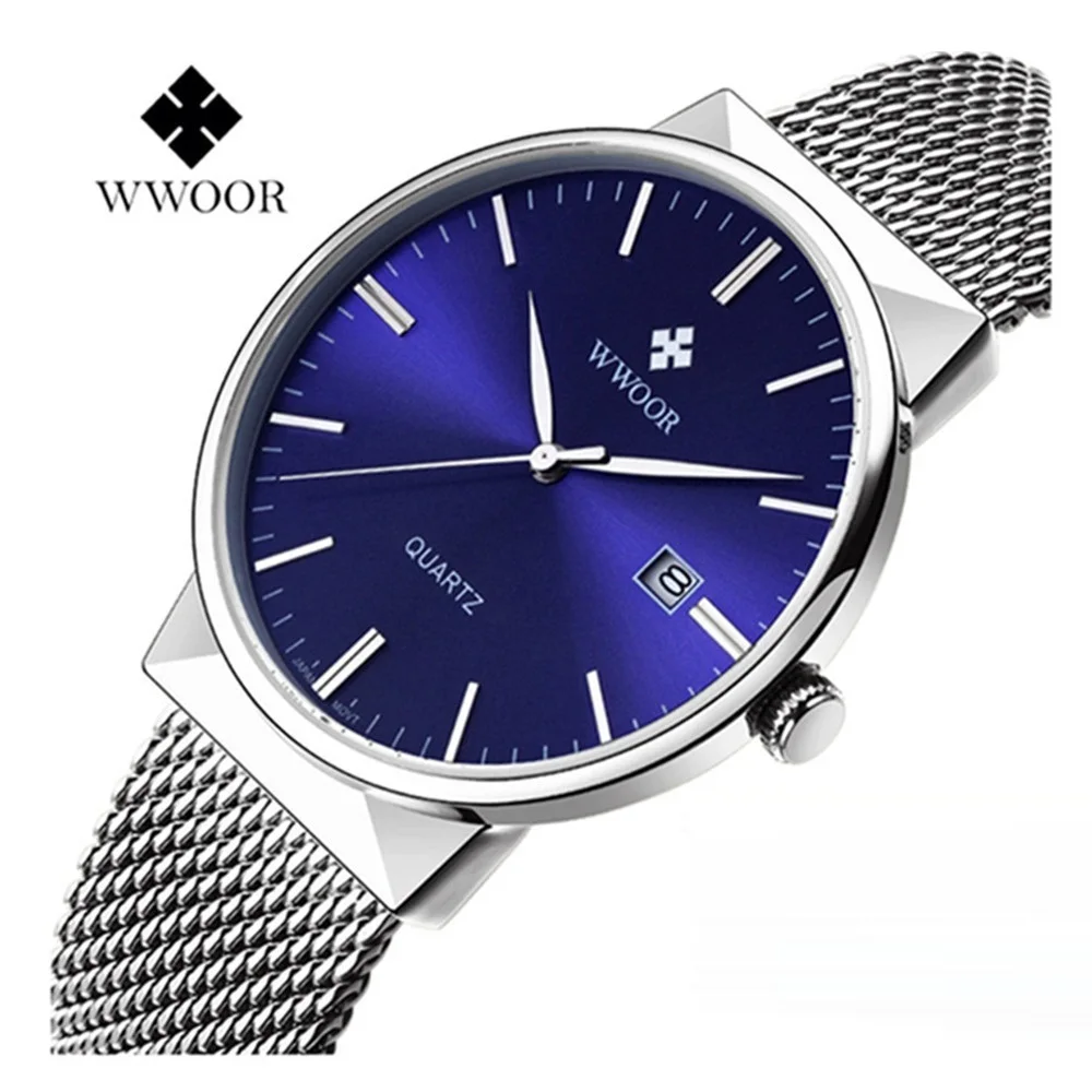 Мужские часы WWOOR Топ бренд Роскошные Кварцевые аналоговые наручные из