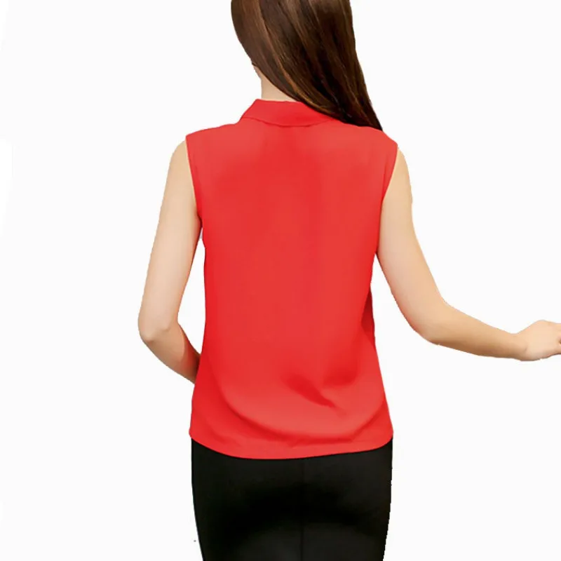 Women Chiffon Blouses Sleeveless V neck Casual Loose Office Lady Top Female Shirt Blouse