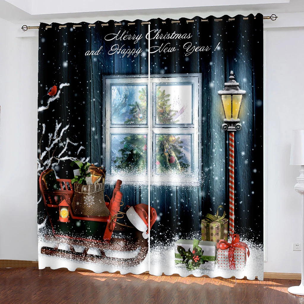 

Christmas Decoration Curtain 3D Cartoon Santa Claus Christmas Tree Polyester Cloth Curtain Snowman Pattern Festive Atmosphere