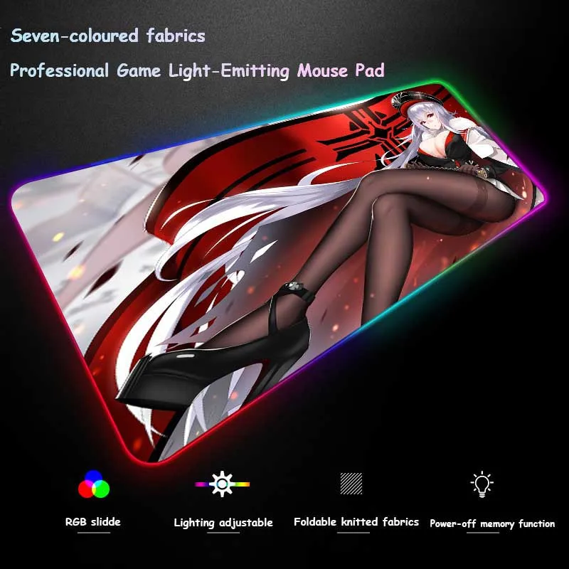 XGZ большая RGB Красочная мышка с подсветкой Блокировка края аниме сексуальные командор чулки соблазнение пользовательский компьютерный стол коврик нескользящий