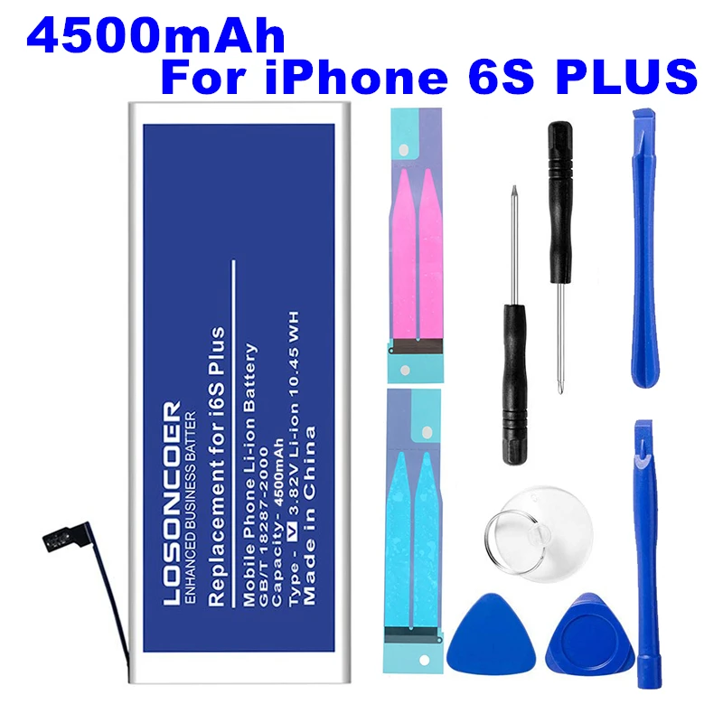LOSONCOER 4500 мАч для iPhone 6S плюс батареи мобильного телефона+ Бесплатные инструменты наклейки