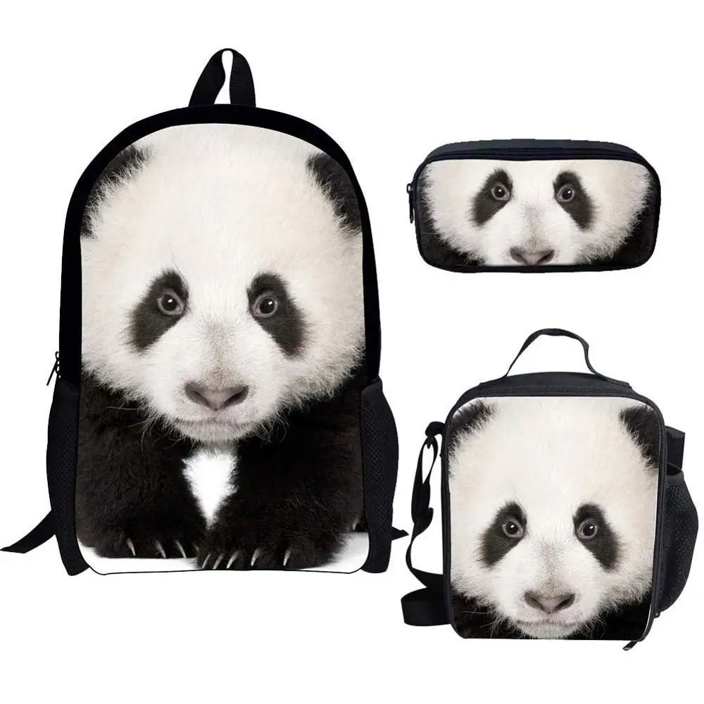 Conjunto de 3 uds. De bolsas escolares con diseño de Panda 3D, mochilas escolares para niños y adolescentes