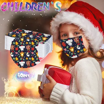 

Christmas kids Masks Elastic Earloop FaceMasks Lovely Cartoons Mask Disposable 3 Ply face mask cover mouth 50PC Mascarilla