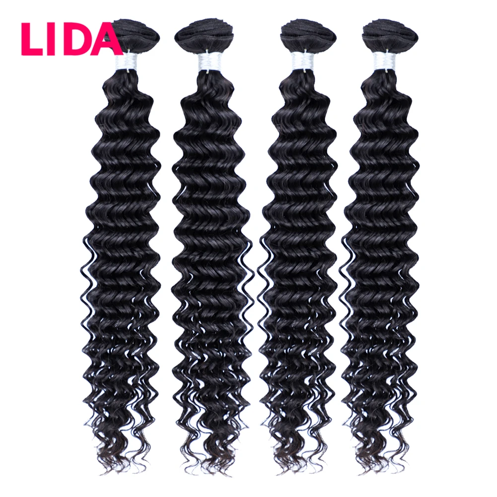 

Lida Human Hair Deep Wave Four Bundles Chinese Remy Hair Weaving Double Weft 8-28 Inch Hair Extensions