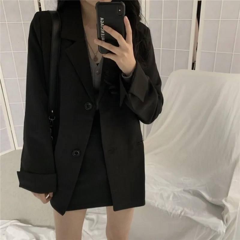 Black Formal Business Blazers Women Elegant Straight PopularSpring Office Ladies England Style Retro Solid Long Sleeve Tops