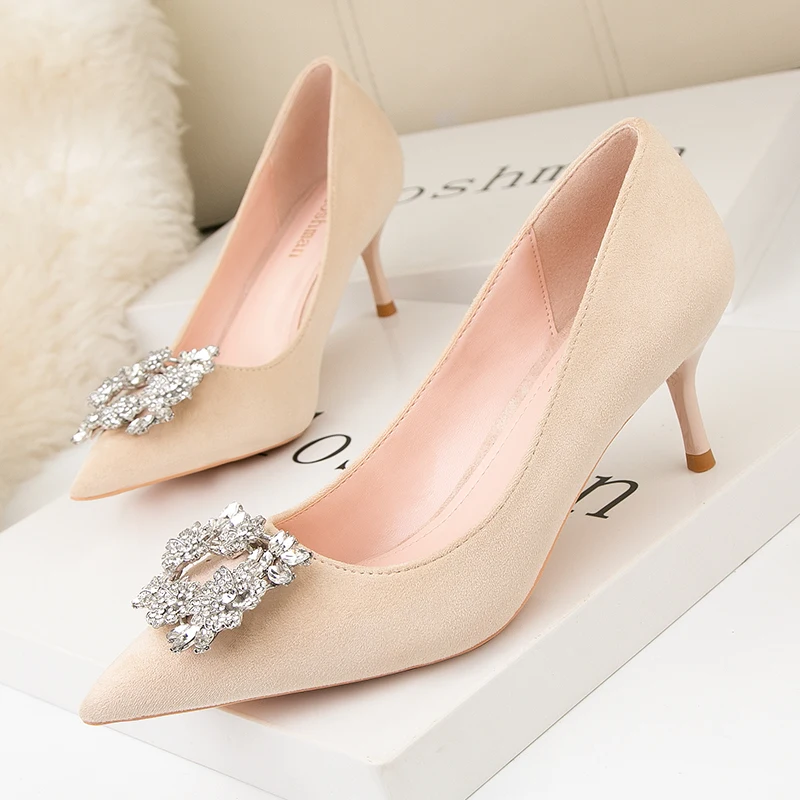 Rhinestone High Heels Women's Thin Heels Silver /Gold/Black/Pink Sequin  Party Shoes 5cm Low Heels