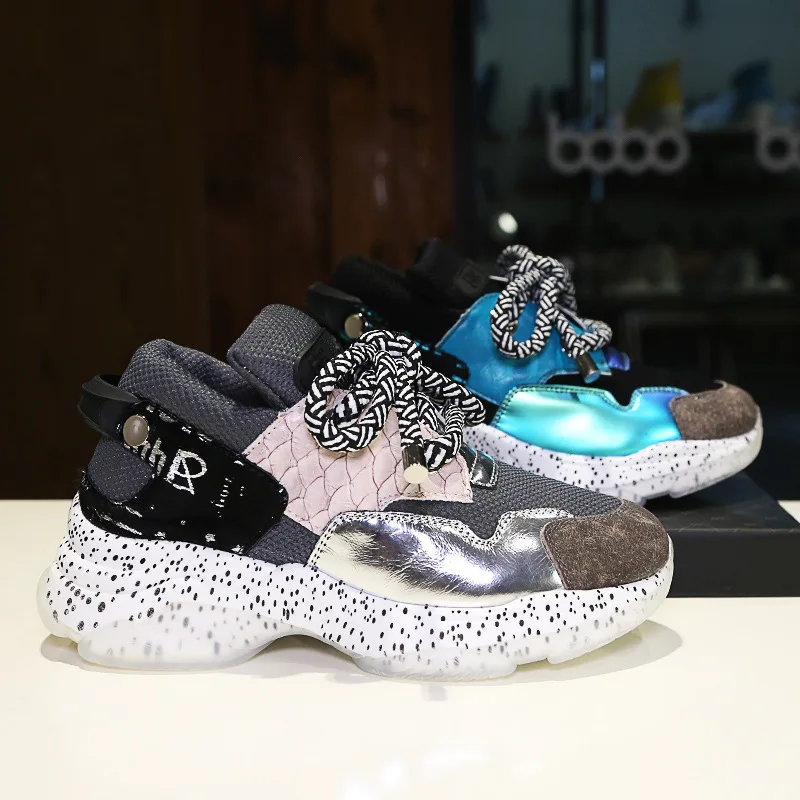 

Macvise 2019 New Chunky Sneakers Women 35-40 Platform White Shoes Dad Shoes Casual Boots Breathable Soft Woman Platform Shoes