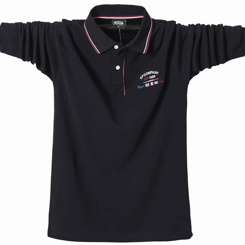 Мужская Повседневная рубашка поло однотонная хлопковая с 3D вышивкой и длинным