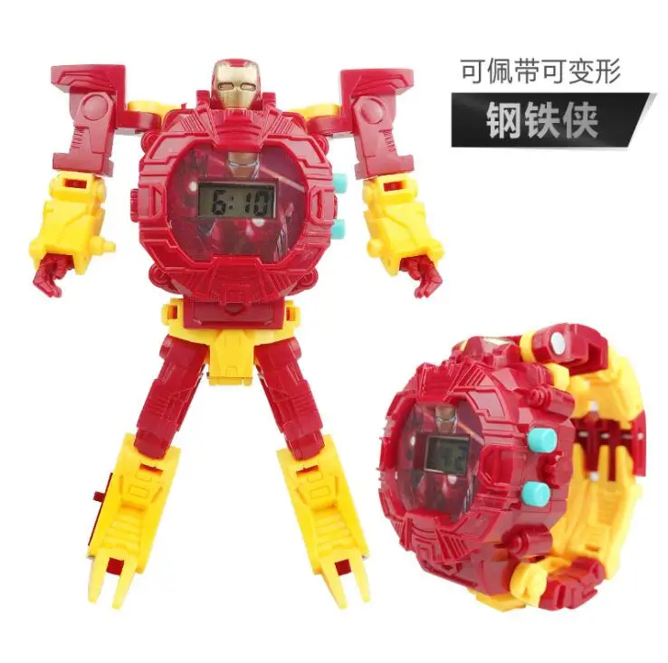 Лиловый Ironman Бэтмен трансформации наручные часы игрушка робот Mecha электронные часы детские спортивные Мультяшные Часы Очки-детский подарок на Рождество#2680 - Цвет: Лиловый