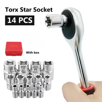 

14 Pcs/Set E Torx Star Female Bit Socket Set Chrome Vanadium Drive Socket Set E4-E24 High Quanlity Repair Hand Tool Set With Box
