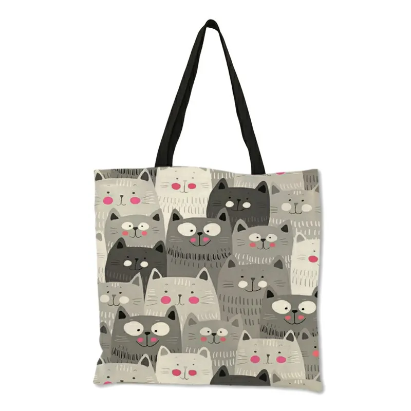 Custom Oil Painting Cat Print Womens Designer Tote Bags Linen Reusable  Shopping Bag For Groceries Shoulder Handbag for Lady - AliExpress
