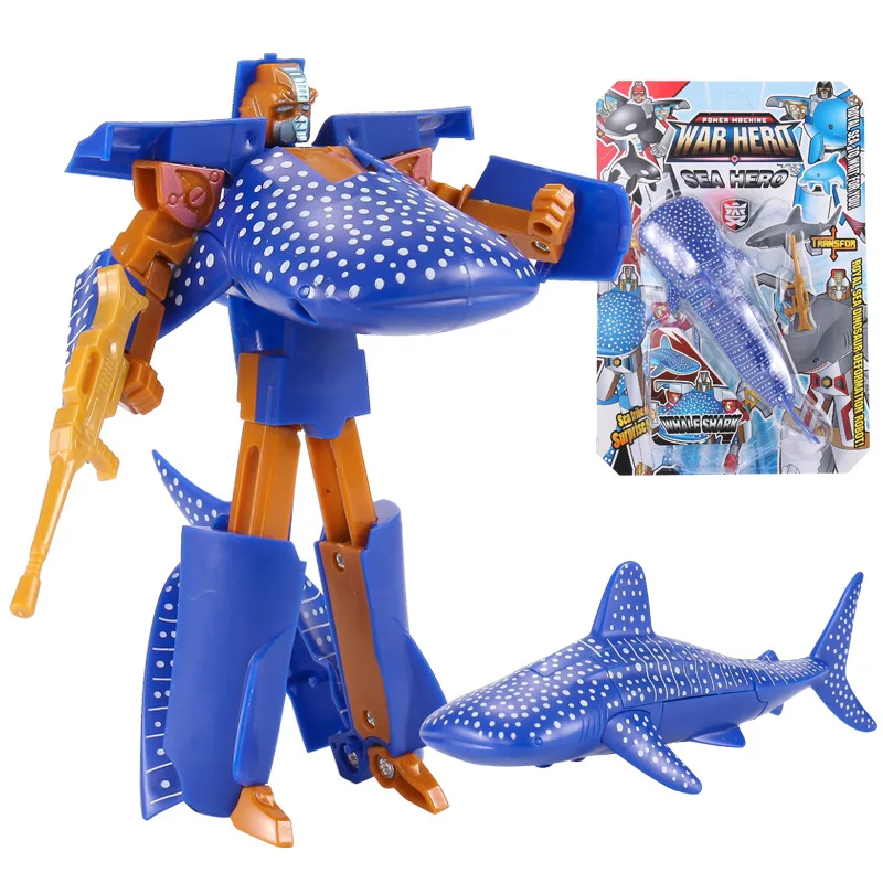 16cm Sea Life Robot Dolphin Transformation Shark Whale Action Figure Cartoon animals Educational collection Plastic Kids Toys
