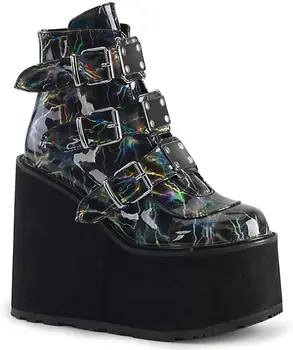 

2020 Winter Metal Buckle Ankel Boots Women Punk Female Platform Boots Wedges High Heels PU Women Boots Botas Mujer Plus Size