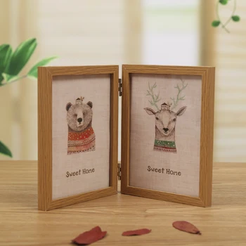 

1pc 360 Degree Foldable Desktop Picture Frame Creative Gift for Friend Home Decoration Photo Frame Vintage Wood Photo Frames W