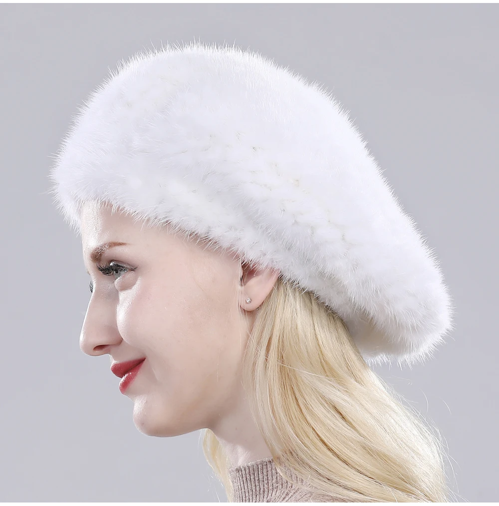 Hot Sale Russia Women Winter Real Mink Fur Berets Hat Hand Knitted Real Natural Mink Fur Cap Lady Luxury Real Mink Fur Hats