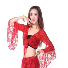 ZACOO Женские однотонные топы, Одежда для танцев, кружевные топы с длинными рукавами для танца живота, расклешенные рукава, шаль, Женская танцевальная одежда