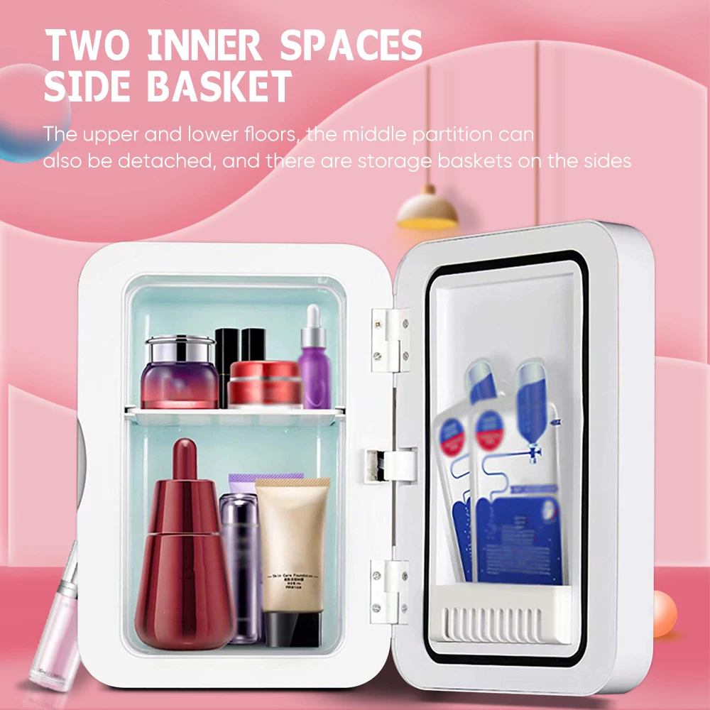 5L Mini Fridge Portable Storage Refrigerator With Led Light Mirror Cooler Home Car Use