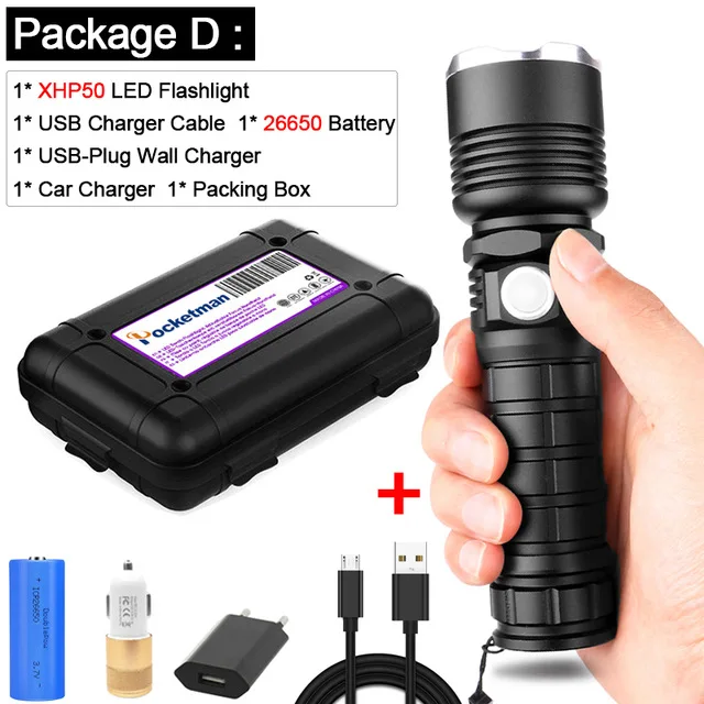 Светодиодный вспышка светильник XHP70.2 самый мощный светодиодный фонарь USB зум xhp70 xhp50 18650 26650 Перезаряжаемые лучший отдых на природе лампа светильник - Испускаемый цвет: Package D