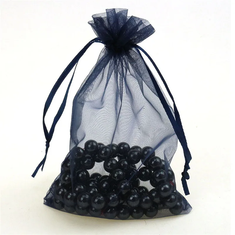 100 pieces 7x9 9x12 10x15 13x18 15x20CM black organza bag pullable