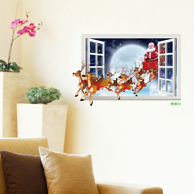 

Santa Claus Elk Fake Window Wall Stick Living Room Bedroom Decorative Painting Self-adhesive Environmental Protection Wallpaper