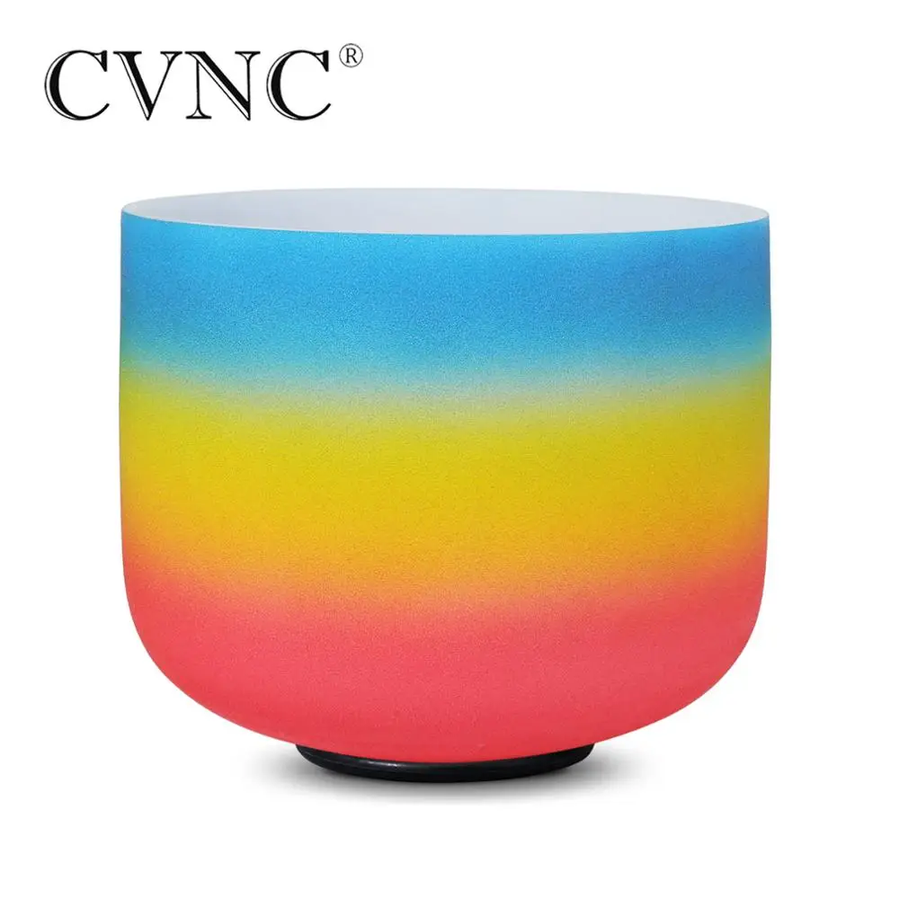 

CVNC 8/10/12" Note G Throat Chakra Frosted Quartz Crystal Singing Bowl with Outside Rainbow Color