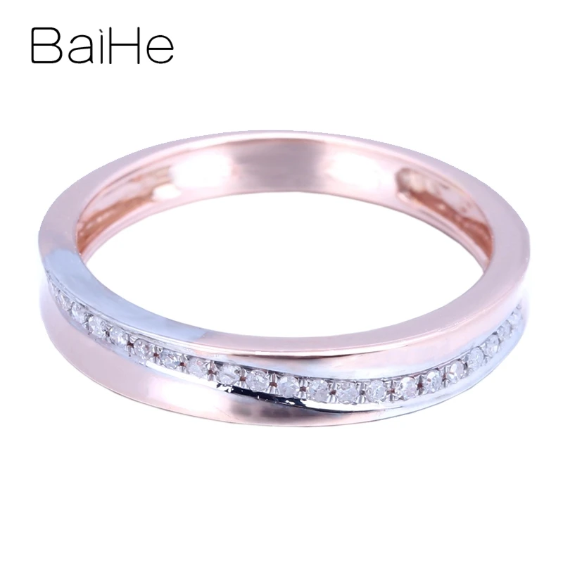 BAIHE Solid 14K розовое золото(AU585) 0.15CT сертифицированное H/SI круглое ограненное натуральными бриллиантами Свадебное женское модное кольцо