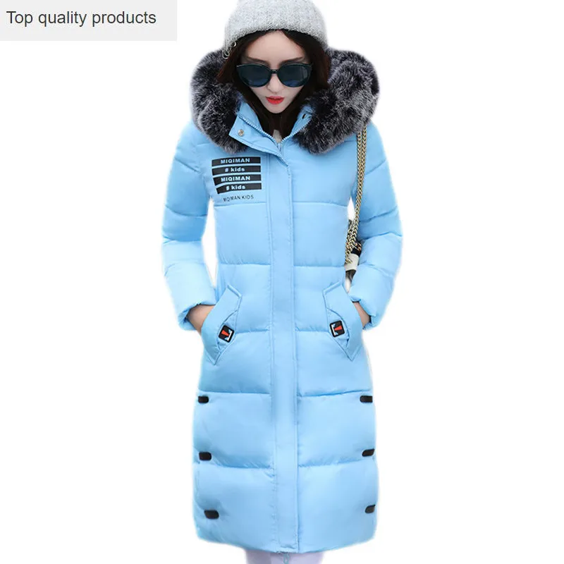 Parkas Mujer 2020 New Winter Women Cotton Coat Fur Hooded Printed Letters Long Thick Jacket Female Overcoat LH1230 | Женская одежда
