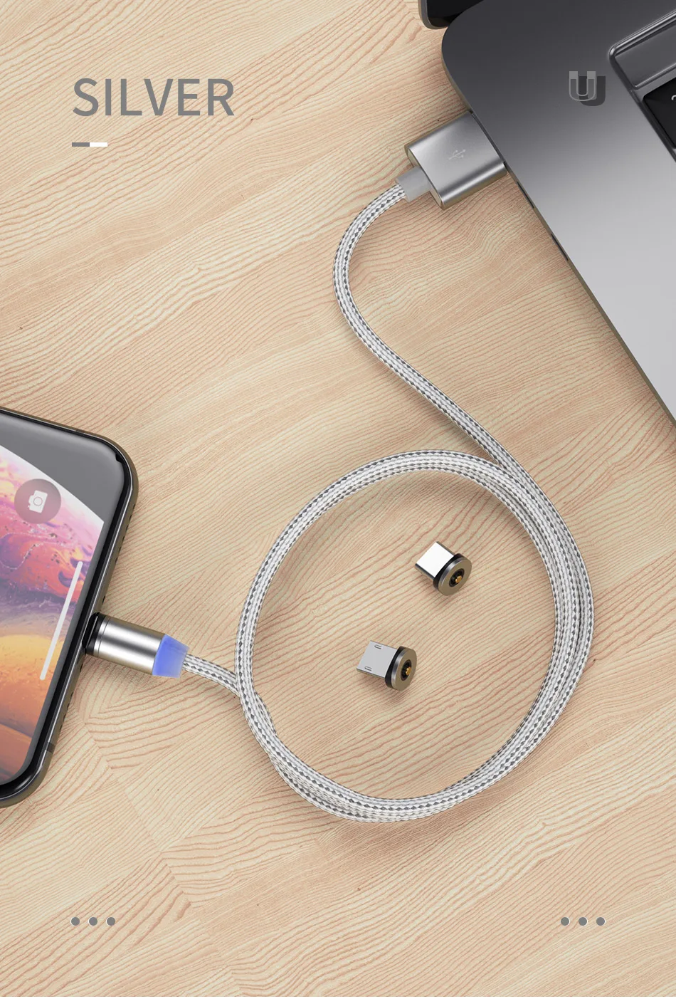 Магнитный зарядный usb-кабель Rock 1 м для iPhone 11 Pro Max XR Magnet Micro USB зарядное устройство type-C светодиодный кабель для зарядки