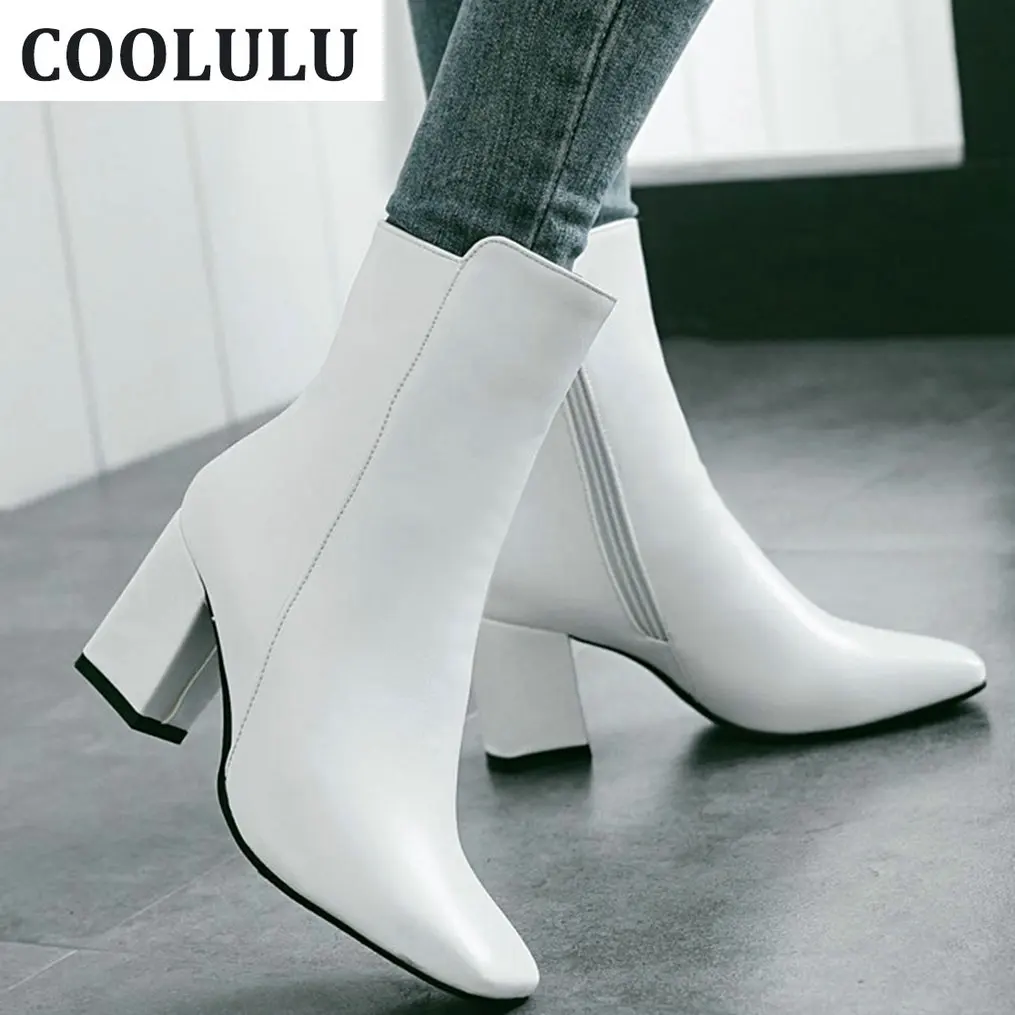 COOLULU Square Toe Gogo Boot Chunky High Heel Ankle Boots Women Shoes Blokc Heeled Winter Booties Casual | Обувь
