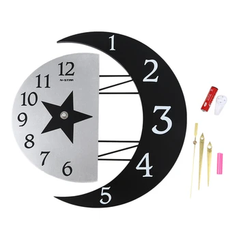 

Wall Clock Modern Design Hollow Wooden Moon Shape Mute Quartz Watch Wall Clock on the Wall Decoration for Home Hanging Clock