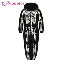 Raisvern/Детские комбинезоны с 3D принтом скелета, комбинезоны унисекс, комбинезон с капюшоном и карманами на Хэллоуин для мальчиков и девочек