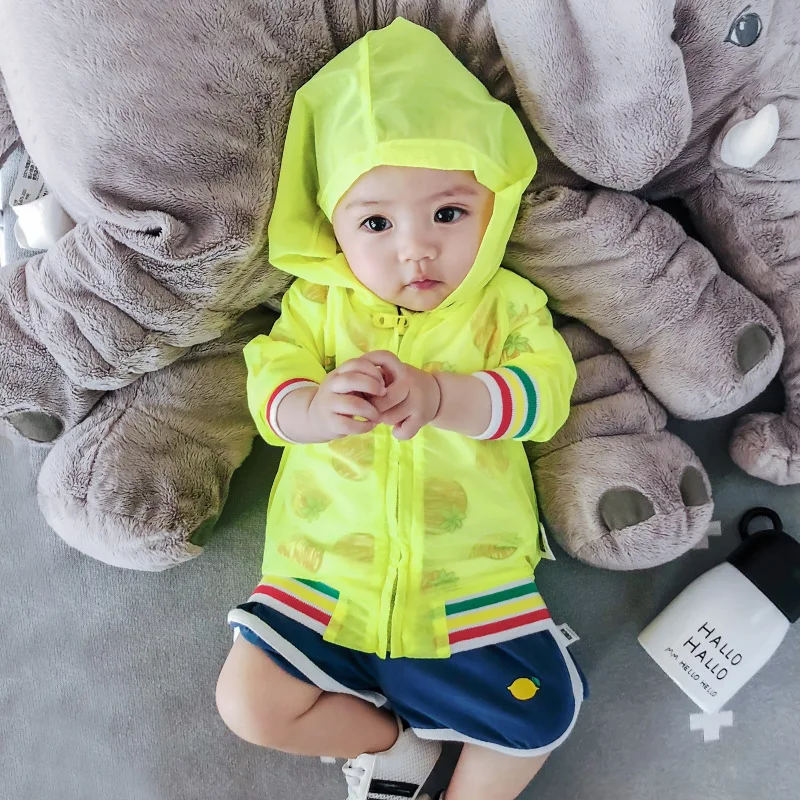 Mini Babe City/Летняя Детская воздухопроницаемая рубашка в цветную полоску с капюшоном; пальто для малышей; повседневная детская одежда