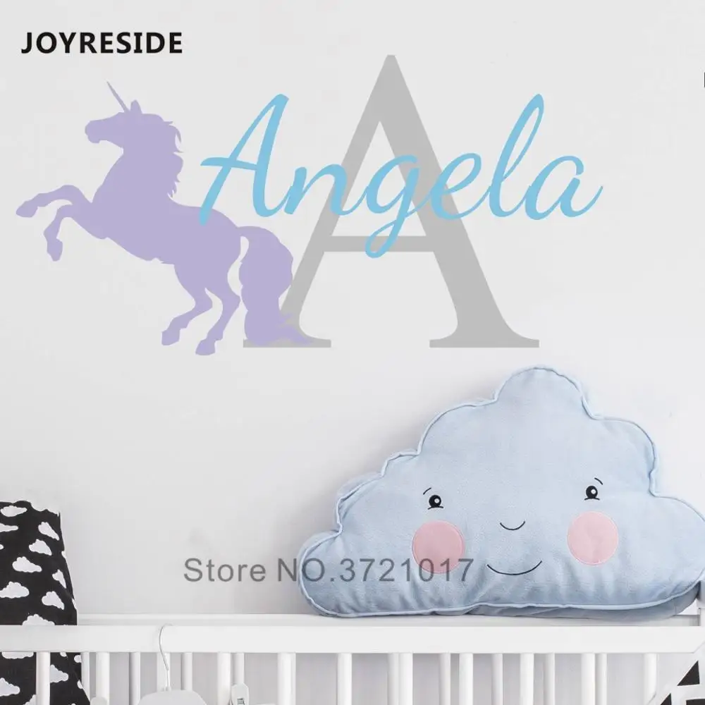 

JOYRESIDE Custom Names Unicorn Wall Sticker Girls Bedroom Decoration Wall Decor Unicorn Beautiful Pattern Decals Home Kids W157