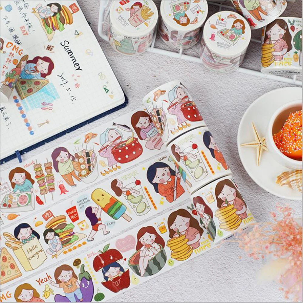 21styles Very Kawaii Cute Cartoon Little Girls Animal Food Expression Color Deco Washi Tape DIY Planner Scrapbookin Masking Tape
