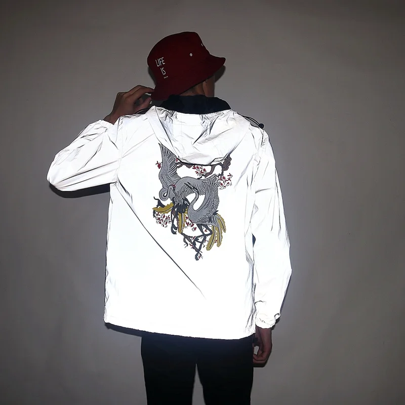 Hip Hop 3m Reflective Windbreaker Jacket Men Anorak Streetwear Dragon Ball Japon Style Metal Gear Solid Punk Rave Clothes 50jk | Мужская