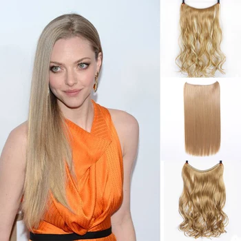 

synthetic long natural hair halo invisible extension for women fish line extension wig blond straight MUMUPI