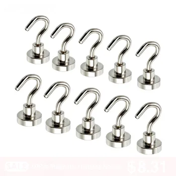 

10Pcs Magnetic Hanging Hooks Hold 5.5kg Strong Magnet Neodymium Strong Rare Earth magnet Hanger for Home Kitchen Wall Hook