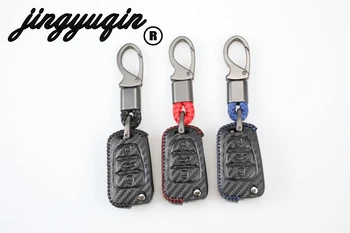 

jingyuqin leather 3 Button key holder For KIA Rio Sportage Soul ceed Fit HYUNDAI i30 Verna Veloster i35 Carbon Fiber Cover