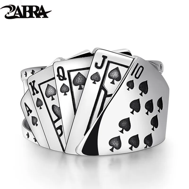 ZABRA Poker, кольцо из твердого серебра 925, рок-панк кольца для мужчин и женщин, черная печатка, ювелирное изделие, регулируемый размер от 7 до 10, можно Cutomize Размер