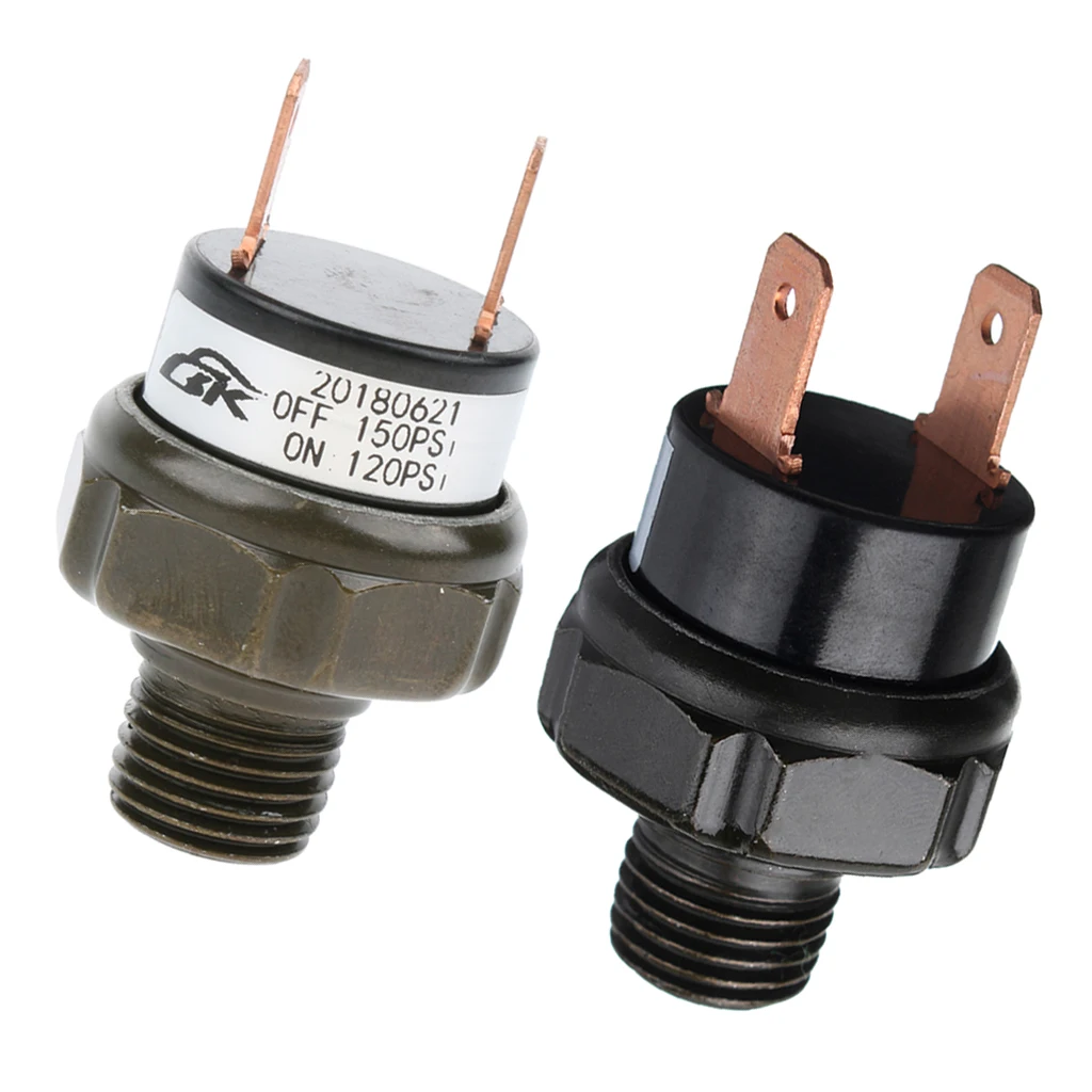 2 Pieces 1/4 Male NPT Thread Train Horn Trumpet Air Compressor Pressure Control Switch - Black 90-120PSI